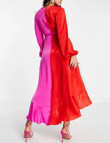 Rochie lunga Flounce London, rosu/roz