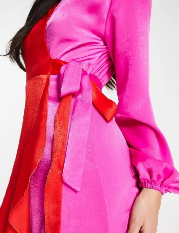 Rochie lunga Flounce London, rosu/roz