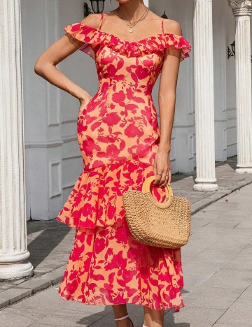 Rochie lunga SHEIN, roz/portocaliu