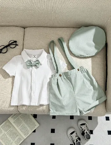 Compleu Shein Kids, verde/alb