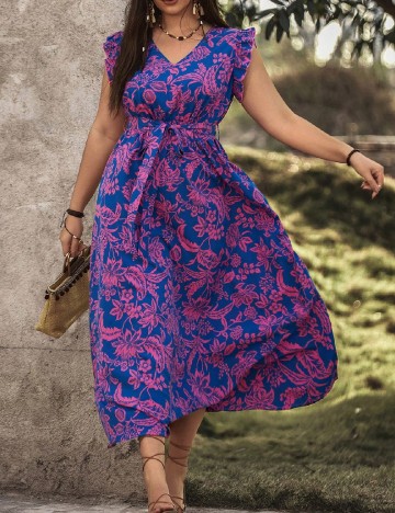 Rochie lunga SHEIN CURVE, albastru/roz