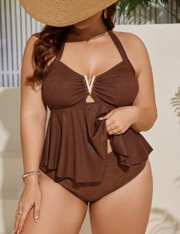 Costum de baie SHEIN CURVE, maro