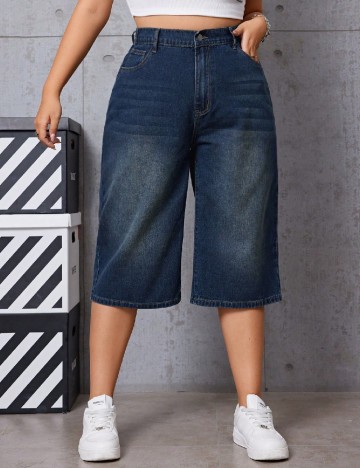 Pantaloni trei sferturi SHEIN CURVE, albastru