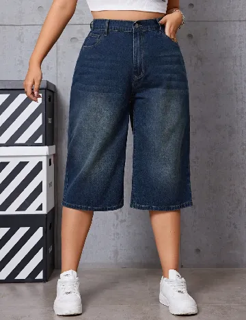 Pantaloni trei sferturi SHEIN CURVE, albastru