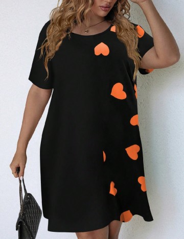Rochie scurta SHEIN CURVE, negru/portocaliu