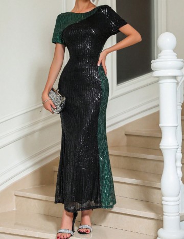 Rochie lunga SHEIN, negru/verde
