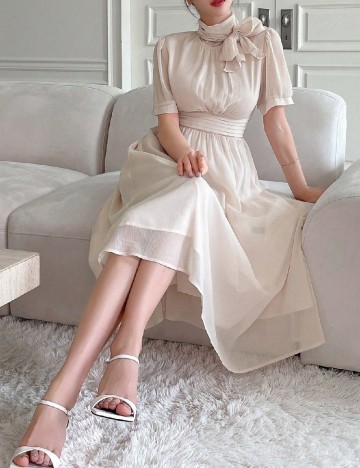 Rochie medie Dazy, crem