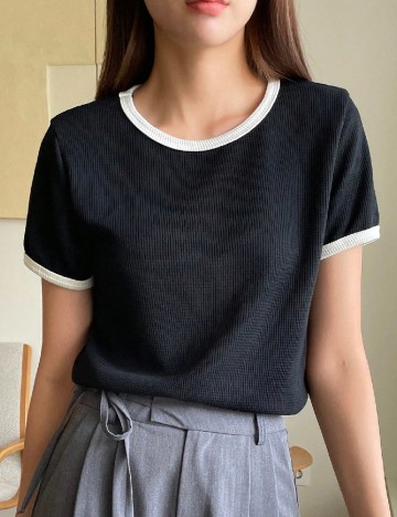 Tricou SHEIN, negru/alb