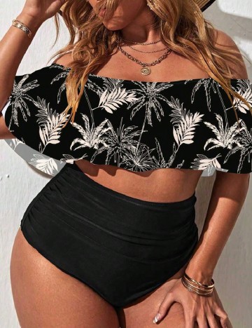 Costum de baie SHEIN CURVE, negru/alb