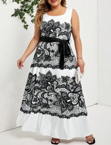 Rochie lunga SHEIN CURVE, alb/negru