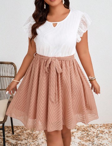 Rochie scurta SHEIN CURVE, alb/maro