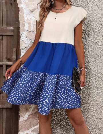 Rochie scurta SHEIN, albastru/crem