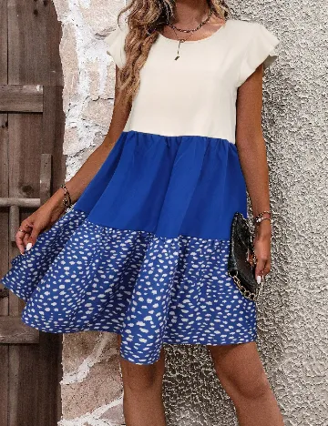 Rochie scurta SHEIN, albastru/crem