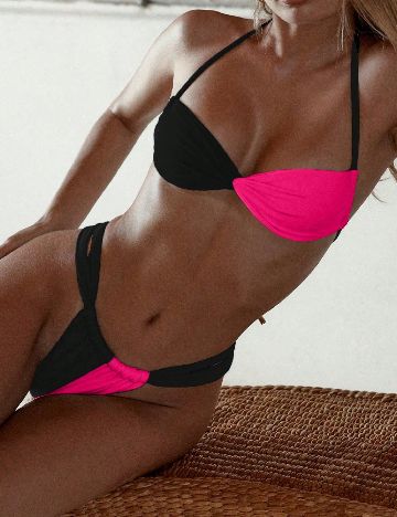 Costum de baie SHEIN, negru/roz