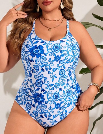 Costum de baie SHEIN CURVE, alb/albastru