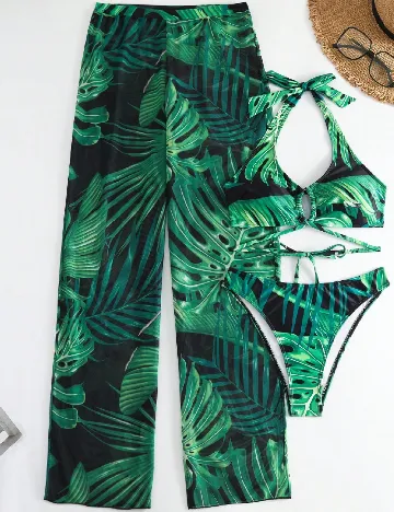 Compleu De Plaja SHEIN, verde/negru