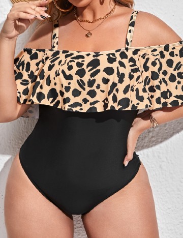 Costum de baie SHEIN CURVE, animal print/negru