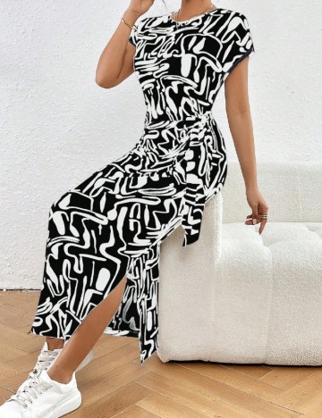 Rochie lunga SHEIN, negru/alb