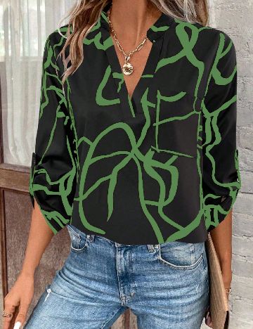 Bluza SHEIN, negru/verde