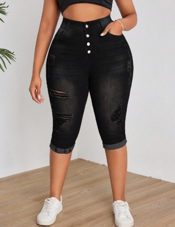 Pantaloni trei sferturi SHEIN CURVE, negru