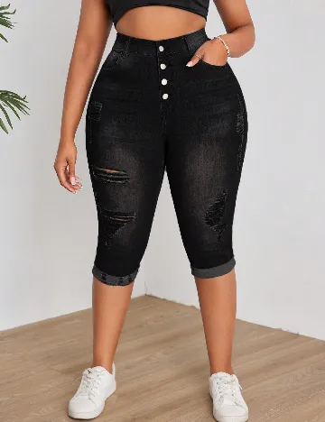 Pantaloni trei sferturi SHEIN CURVE, negru Negru