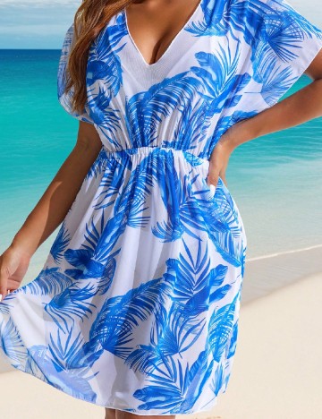 Rochie de plaja SHEIN, alb/albastru