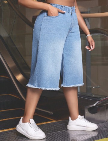 Pantaloni trei sferturi SHEIN CURVE, albastru