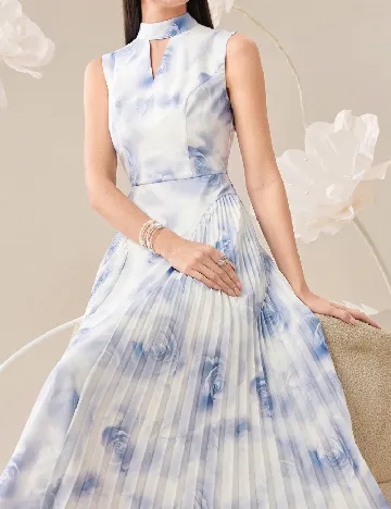 Rochie medie SHEIN, albastru/alb