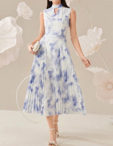 Rochie medie SHEIN, albastru/alb