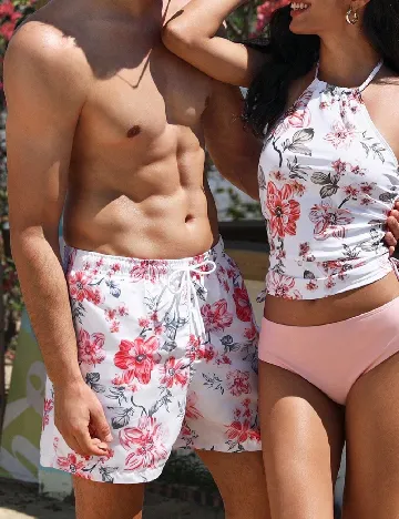 Short de baie SHEIN, alb floral
