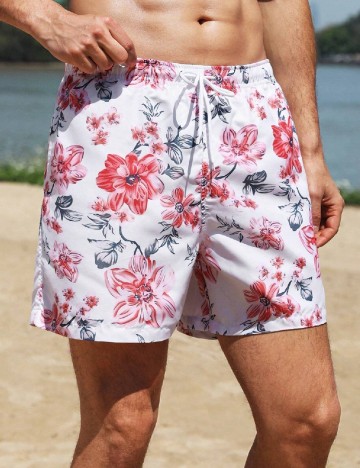Short de baie SHEIN, alb floral