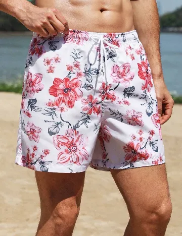 Short de baie SHEIN, alb floral