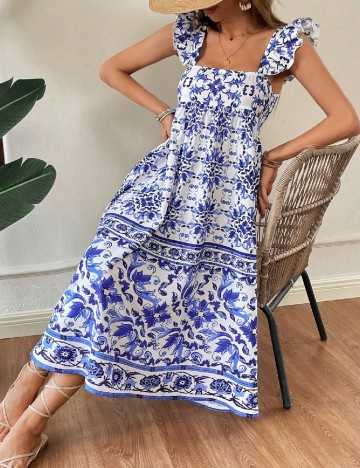 Rochie medie SHEIN, alb/albastru