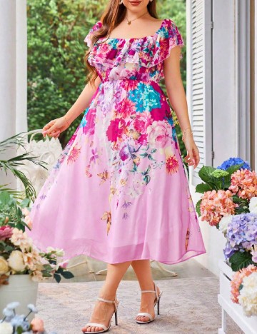 Rochie medie SHEIN CURVE, roz