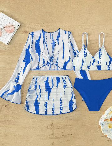 Costum de baie Shein Kids, albastru/alb