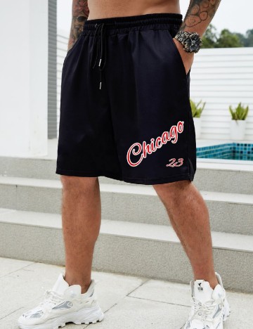 Pantaloni scurti SHEIN Plus Size Men, negru