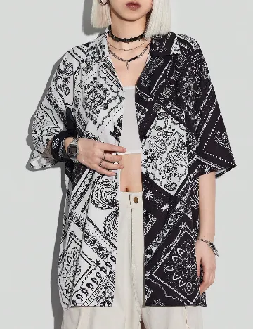 Camasa Oversize SHEIN, negru/alb