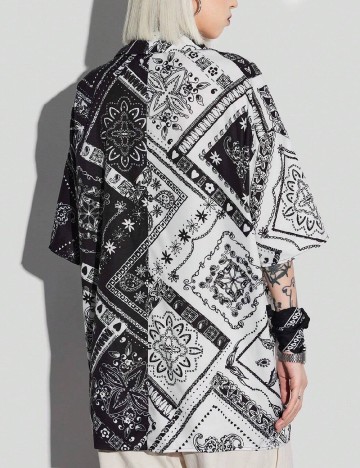 Camasa Oversize SHEIN, negru/alb