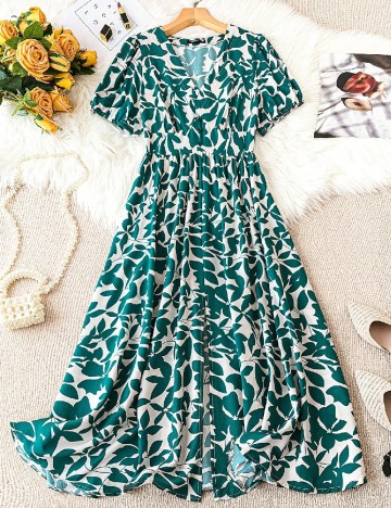 Rochie medie SHEIN CURVE, alb/verde
