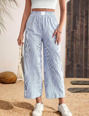 Pantaloni SHEIN, alb/albastru