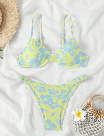 Costum de baie SHEIN, albastru/verde