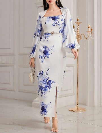 Rochie lunga SHEIN, alb/albastru
