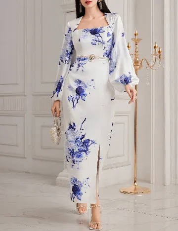 Rochie lunga SHEIN, alb/albastru Alb