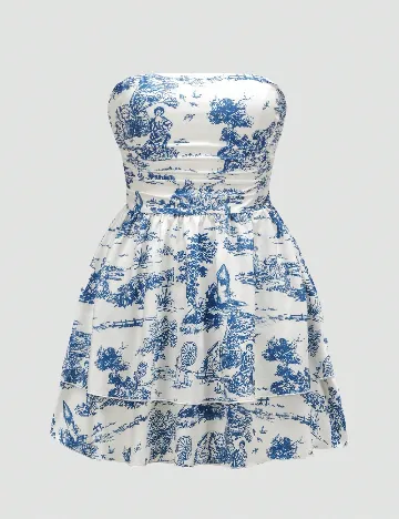 Rochie scurta SHEIN CURVE, alb/albastru