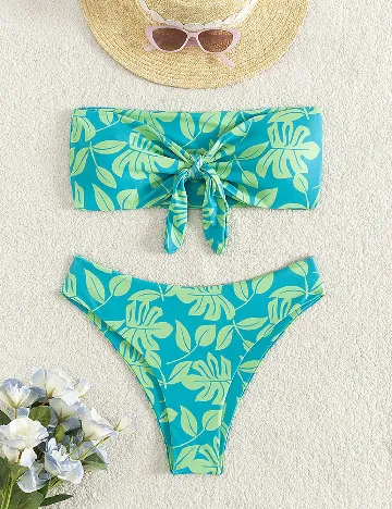 Costum de baie SHEIN, albastru/verde