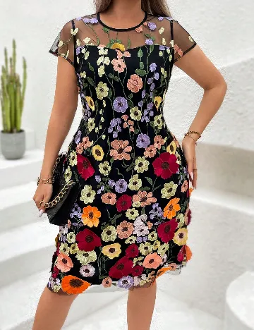 Rochie medie SHEIN CURVE, negru Floral print