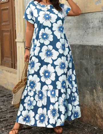 Rochie lunga SHEIN CURVE, albastru/alb