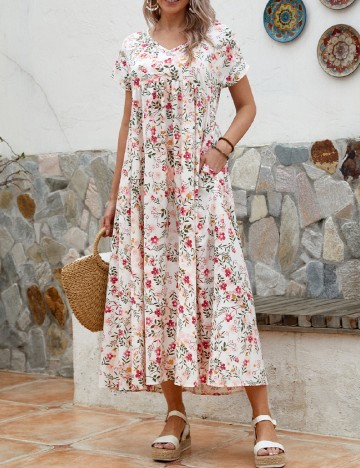 Rochie lunga Emery Rose, alb floral