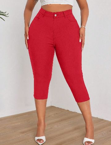 Pantaloni trei sferturi SHEIN CURVE, rosu