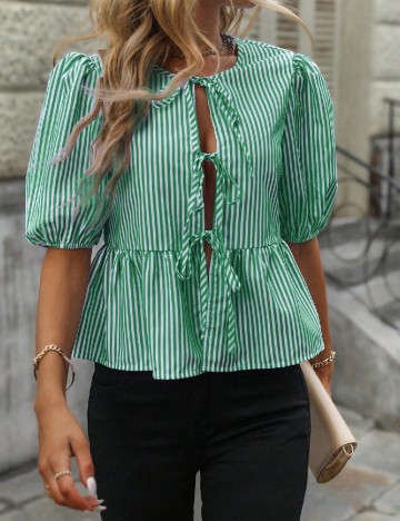 Bluza SHEIN, verde/alb